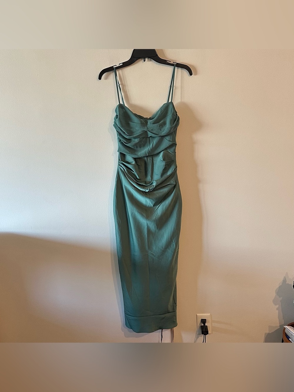 NEW House Of CB Teia Draped Corset Midi Dress Forest Pine Green S Satin - Picture 2 of 8